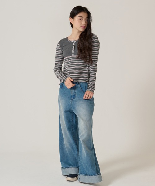 TINA:JOJUN(ティーナジョジュン)の「ペプラム ボーダー ドッキング カットソー TINA:JOJUN(Tシャツ/カットソー・レディース・グレー/バーガンディー・M)」の11枚目の写真
