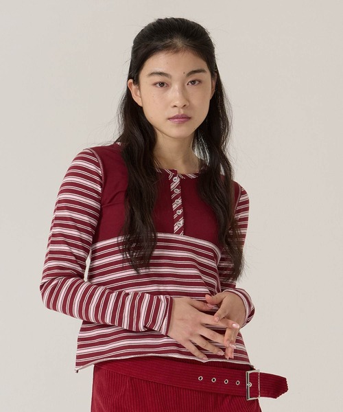 TINA:JOJUN(ティーナジョジュン)の「ペプラム ボーダー ドッキング カットソー TINA:JOJUN(Tシャツ/カットソー・レディース・グレー/バーガンディー・M)」の15枚目の写真