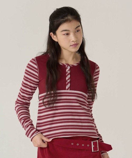 TINA:JOJUN(ティーナジョジュン)の「ペプラム ボーダー ドッキング カットソー TINA:JOJUN(Tシャツ/カットソー・レディース・グレー/バーガンディー・M)」の16枚目の写真