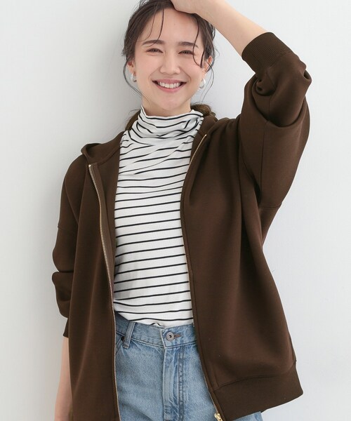 SHOO・LA・RUE（シューラルー）の「【セットアップ可/S-LL/なめらかタッチ】ZIPパーカ（パーカー・レディース・アイボリー/ブラウン系その他/グレー・01/02/03/04）」の3枚目の写真