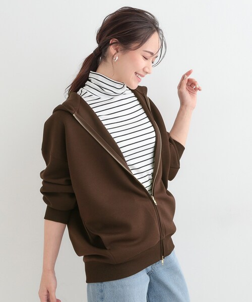 SHOO・LA・RUE（シューラルー）の「【セットアップ可/S-LL/なめらかタッチ】ZIPパーカ（パーカー・レディース・アイボリー/ブラウン系その他/グレー・01/02/03/04）」の9枚目の写真