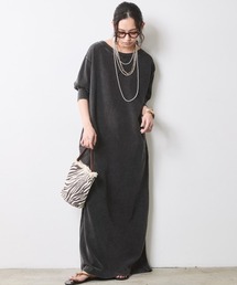 CHIC STYLE（シックスタイル）の「硫化染スウェット7分袖ロングワンピース <大きいサイズ有>シックスタイル（ワンピース）」