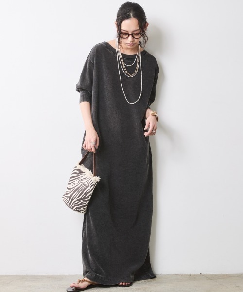 CHIC STYLE(シックスタイル)の「硫化染スウェット7分袖ロングワンピース <大きいサイズ有>シックスタイル(ワンピース・レディース・チャコール/グレー系・M/L/LL/3L/4L/5L)」の2枚目の写真