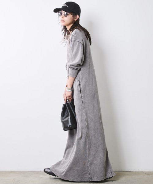 CHIC STYLE(シックスタイル)の「硫化染スウェット7分袖ロングワンピース <大きいサイズ有>シックスタイル(ワンピース・レディース・チャコール/グレー系・M/L/LL/3L/4L/5L)」の5枚目の写真