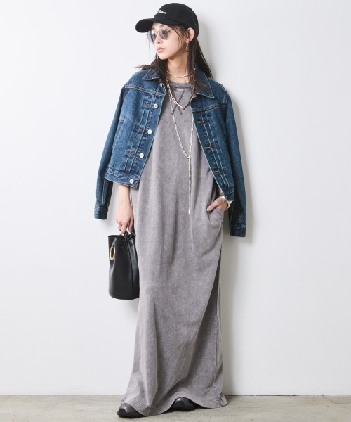 CHIC STYLE(シックスタイル)の「硫化染スウェット7分袖ロングワンピース <大きいサイズ有>シックスタイル(ワンピース・レディース・チャコール/グレー系・M/L/LL/3L/4L/5L)」の7枚目の写真