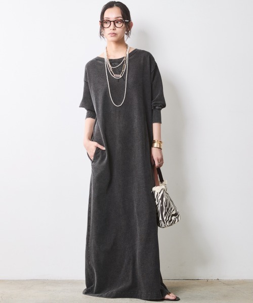 CHIC STYLE(シックスタイル)の「硫化染スウェット7分袖ロングワンピース <大きいサイズ有>シックスタイル(ワンピース・レディース・チャコール/グレー系・M/L/LL/3L/4L/5L)」の8枚目の写真