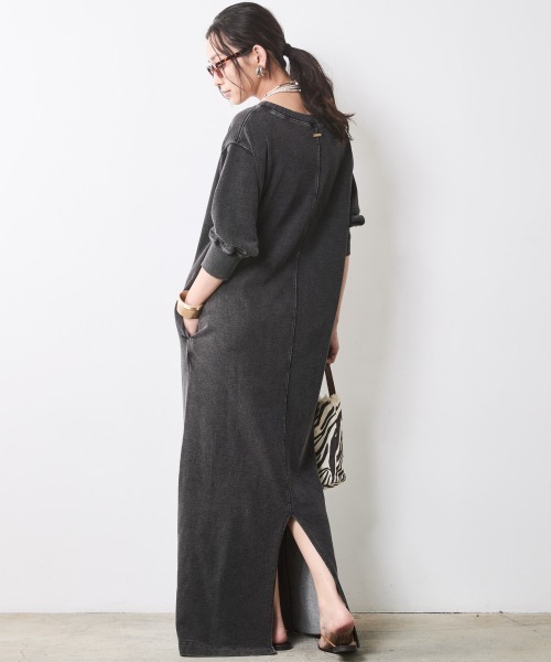 CHIC STYLE(シックスタイル)の「硫化染スウェット7分袖ロングワンピース <大きいサイズ有>シックスタイル(ワンピース・レディース・チャコール/グレー系・M/L/LL/3L/4L/5L)」の9枚目の写真