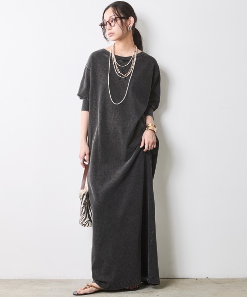 CHIC STYLE(シックスタイル)の「硫化染スウェット7分袖ロングワンピース <大きいサイズ有>シックスタイル(ワンピース・レディース・チャコール/グレー系・M/L/LL/3L/4L/5L)」の10枚目の写真