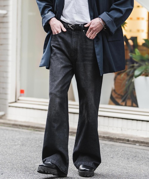 Rocky Monroe(ロッキーモンロー)の「ルーズシルエットセミフレアワイドデニムパンツ(デニムパンツ・メンズ・ブラック/ワンウォッシュ/ライトブラック/ケミカルウォッシュ/インディゴブルー・M/L/XL)」の6枚目の写真