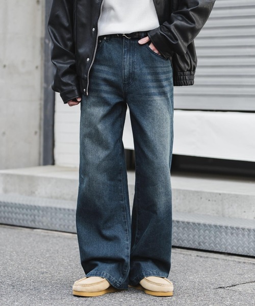 Rocky Monroe(ロッキーモンロー)の「ルーズシルエットセミフレアワイドデニムパンツ(デニムパンツ・メンズ・ブラック/ワンウォッシュ/ライトブラック/ケミカルウォッシュ/インディゴブルー・M/L/XL)」の16枚目の写真