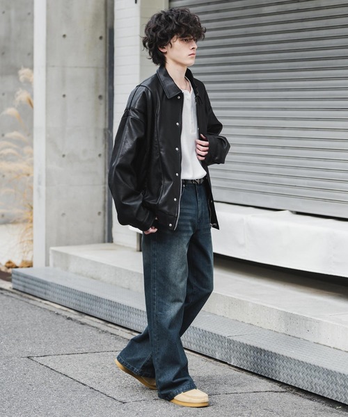 Rocky Monroe(ロッキーモンロー)の「ルーズシルエットセミフレアワイドデニムパンツ(デニムパンツ・メンズ・ブラック/ワンウォッシュ/ライトブラック/ケミカルウォッシュ/インディゴブルー・M/L/XL)」の17枚目の写真