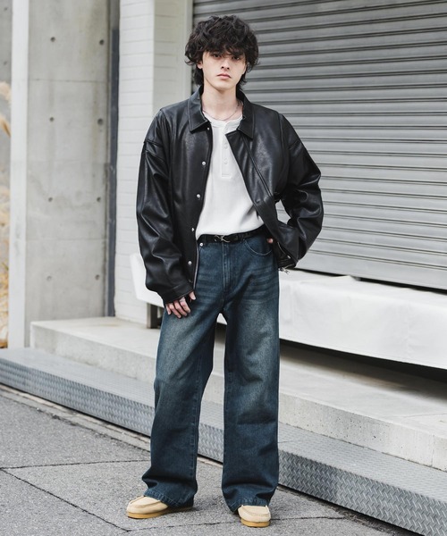 Rocky Monroe(ロッキーモンロー)の「ルーズシルエットセミフレアワイドデニムパンツ(デニムパンツ・メンズ・ブラック/ワンウォッシュ/ライトブラック/ケミカルウォッシュ/インディゴブルー・M/L/XL)」の18枚目の写真