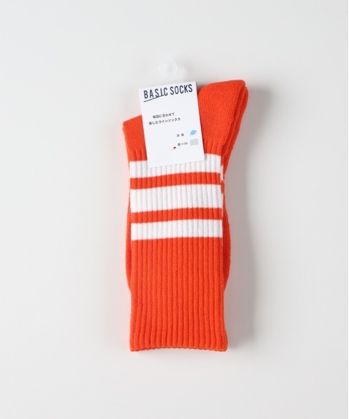 Right-on（ライトオン）の「【BASIC SOCKS】ラインリブレギュラーソックス (スポーティデザイン / デイリーユース / タウンスタイル / 洗濯耐久性)（ソックス/靴下・メンズ・ブルー/ブラック/オレンジ/ライム/グリーン・フリー）」の5枚目の写真
