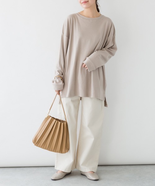 aity（アイティ）の「M-5L ヘビーコットン クルーネックロンT 夏服（Tシャツ/カットソー・レディース・オフホワイト/杢グレー/チャコールグレー/グレイッシュベージュ/ブラック・4L～5L/LL～3L/M～Ｌ）」の11枚目の写真