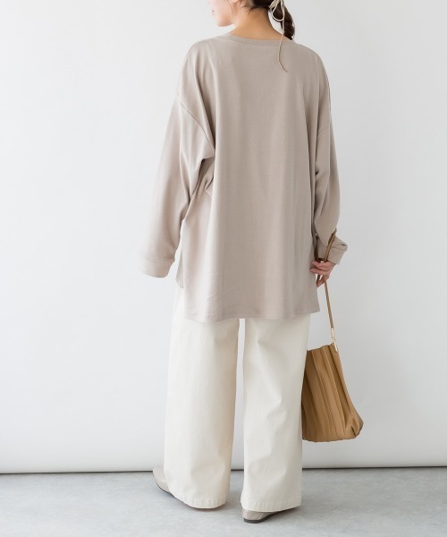 aity（アイティ）の「M-5L ヘビーコットン クルーネックロンT 夏服（Tシャツ/カットソー・レディース・オフホワイト/杢グレー/チャコールグレー/グレイッシュベージュ/ブラック・4L～5L/LL～3L/M～Ｌ）」の13枚目の写真