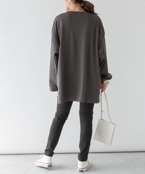 aity（アイティ）の「M-5L ヘビーコットン クルーネックロンT 夏服（Tシャツ/カットソー・レディース・オフホワイト/杢グレー/チャコールグレー/グレイッシュベージュ/ブラック・4L～5L/LL～3L/M～Ｌ）」の19枚目の写真