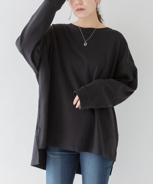 aity（アイティ）の「M-5L ヘビーコットン クルーネックロンT 夏服（Tシャツ/カットソー・レディース・オフホワイト/杢グレー/チャコールグレー/グレイッシュベージュ/ブラック・4L～5L/LL～3L/M～Ｌ）」の20枚目の写真
