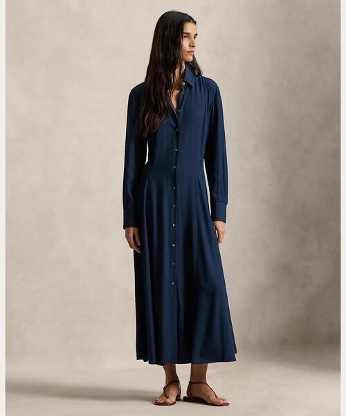 セルフタイ ツイル シャツドレス（シャツワンピース）｜POLO RALPH