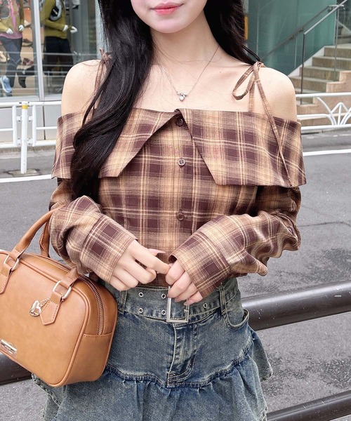INGNI(イング)の「オフショルチェックブラウス(シャツ/ブラウス・レディース・ブラウン系その他2/ネイビー系2/ブラック系・M)」の12枚目の写真