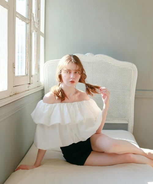 mic by Olu.（ミックバイオルドット）の「ホイップオフショルダートップス（シャツ/ブラウス・レディース・ブラック/ベビーピンク/ホワイト・FREE）」の13枚目の写真