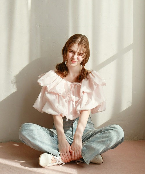 mic by Olu.（ミックバイオルドット）の「ホイップオフショルダートップス（シャツ/ブラウス・レディース・ブラック/ベビーピンク/ホワイト・FREE）」の16枚目の写真