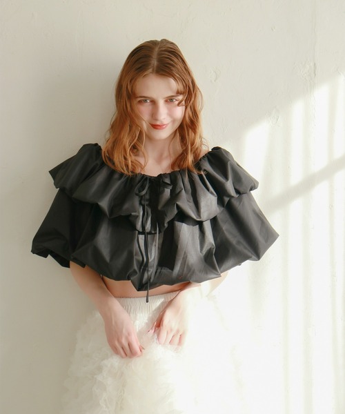 mic by Olu.（ミックバイオルドット）の「ホイップオフショルダートップス（シャツ/ブラウス・レディース・ブラック/ベビーピンク/ホワイト・FREE）」の18枚目の写真