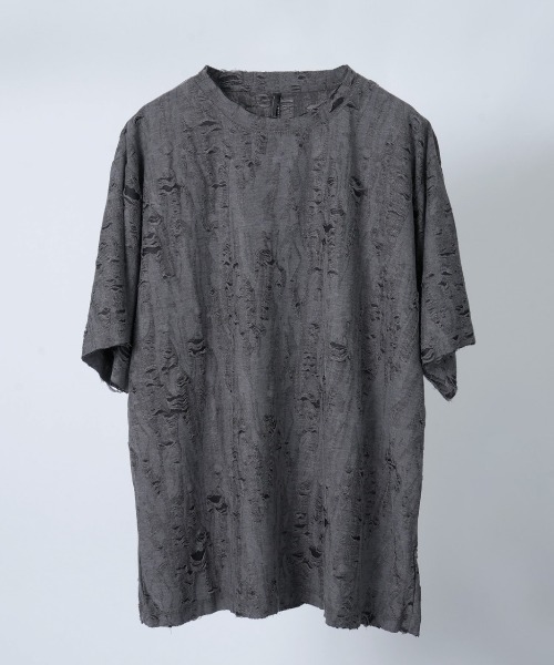 NOIZY(ノイジー)の「Double clth damage T-shirt(Tシャツ/カットソー・メンズ・ブラック/チャコールグレー・MEDIUM/LARGE)」の1枚目の写真