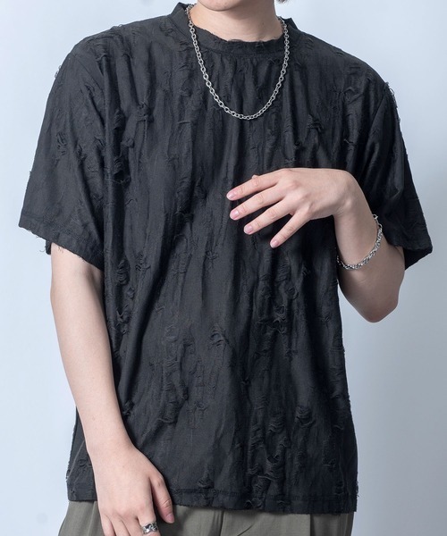 NOIZY(ノイジー)の「Double clth damage T-shirt(Tシャツ/カットソー・メンズ・ブラック/チャコールグレー・MEDIUM/LARGE)」の4枚目の写真