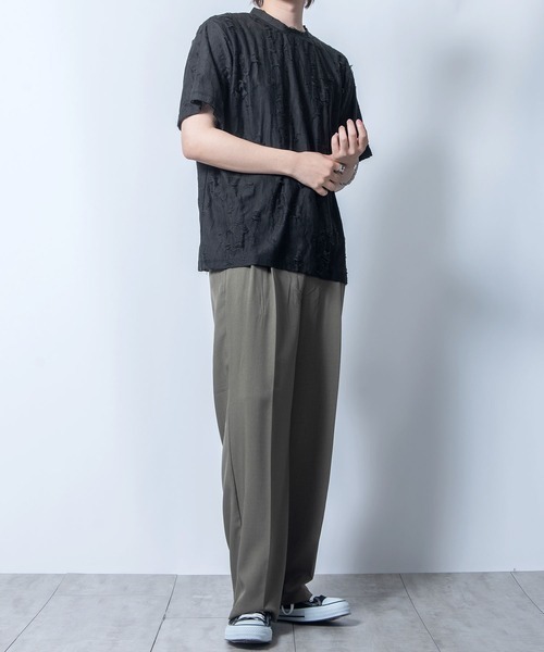 NOIZY(ノイジー)の「Double clth damage T-shirt(Tシャツ/カットソー・メンズ・ブラック/チャコールグレー・MEDIUM/LARGE)」の5枚目の写真