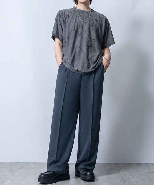 NOIZY(ノイジー)の「Double clth damage T-shirt(Tシャツ/カットソー・メンズ・ブラック/チャコールグレー・MEDIUM/LARGE)」の7枚目の写真