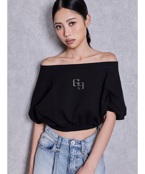 GYDA(ジェイダ)の「GGエンボスオフショルトップス(Tシャツ/カットソー・レディース・ミント/ブラック/オフホワイト・FREE)」の3枚目の写真