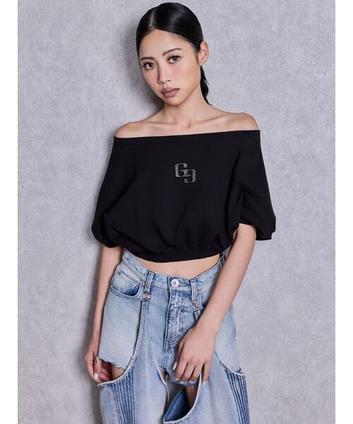GYDA(ジェイダ)の「GGエンボスオフショルトップス(Tシャツ/カットソー・レディース・ミント/ブラック/オフホワイト・FREE)」の8枚目の写真