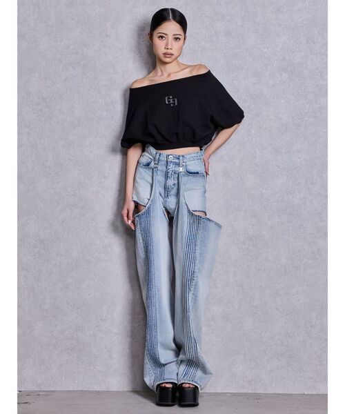 GYDA(ジェイダ)の「GGエンボスオフショルトップス(Tシャツ/カットソー・レディース・ミント/ブラック/オフホワイト・FREE)」の10枚目の写真