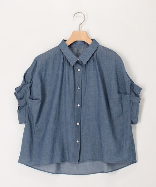 MICO COULIER(ミコクリエ)の「《セットアップ対応》シアーデニム袖タックブラウス(シャツ/ブラウス・レディース・ライトブルー/インディゴブルー・38)」の1枚目の写真