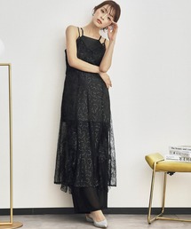 スパンコールレースドレス レースキャミワンピース シアーパンツ インナー 3点セット 結婚式 パンツドレス パーティードレス オケージョンドレス お呼ばれ 二次会 成人式 同窓会 謝恩会