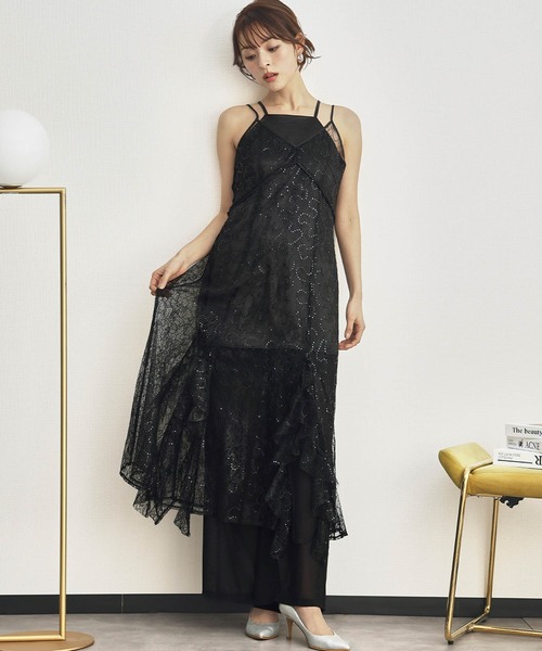 girl（ガール）の「スパンコールレースドレス レースキャミワンピース シアーパンツ インナー 3点セット 結婚式 パンツドレス パーティードレス オケージョンドレス お呼ばれ 二次会 成人式 同窓会 謝恩会（ドレス・レディース・ブラウン/ブラック/アイボリー・S/M/L）」の11枚目の写真