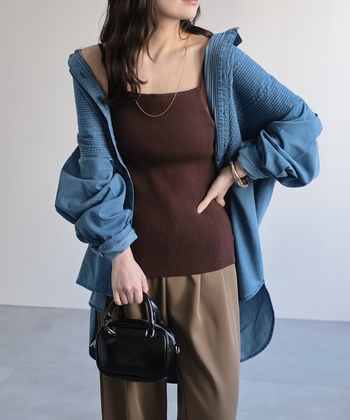 【ap retro basic】カップ付きリブニットキャミソール