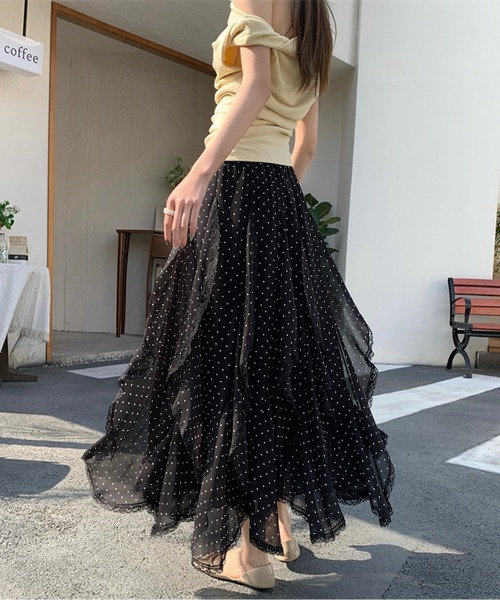 AMAJI(アマジ)の「ドット柄シアースカート(スカート・レディース・ブラック・LARGE/MEDIUM)」の2枚目の写真