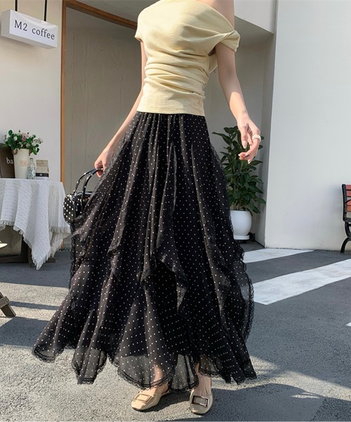 AMAJI(アマジ)の「ドット柄シアースカート(スカート・レディース・ブラック・LARGE/MEDIUM)」の3枚目の写真