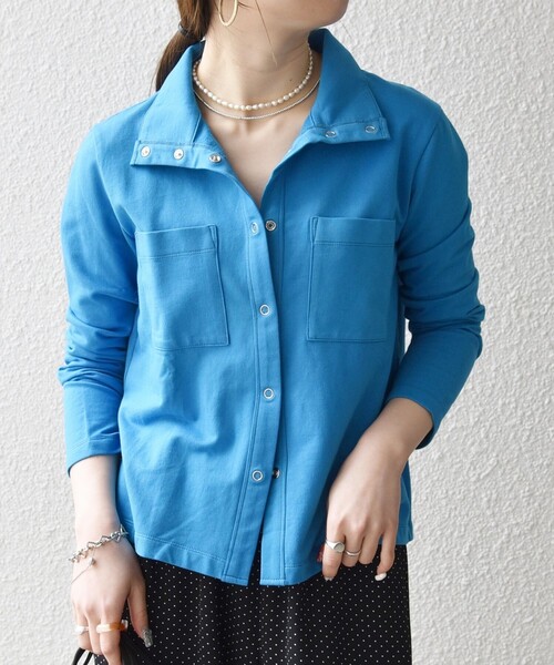 SHIPS any(シップス エニィ)の「SHIPS any:〈洗濯機可能〉インレイ リング スナップ ポケット カーディガン(Tシャツ/カットソー・レディース・ブルー/チャコールグレー/ホワイト・ONE SIZE)」の1枚目の写真