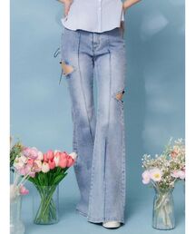 EATME（イートミー）の「カットアウトレースアップフレアデニムパンツ（デニムパンツ）」