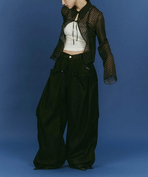 Knuth Marf(クヌースマーフ)の「cling drape denim pants(unisex)(デニムパンツ・レディース・ブラック/ベージュ・XS/S)」の11枚目の写真