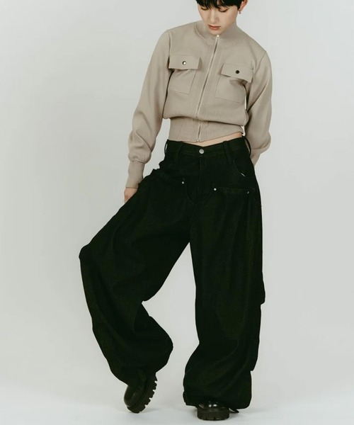 Knuth Marf(クヌースマーフ)の「cling drape denim pants(unisex)(デニムパンツ・レディース・ブラック/ベージュ・XS/S)」の3枚目の写真