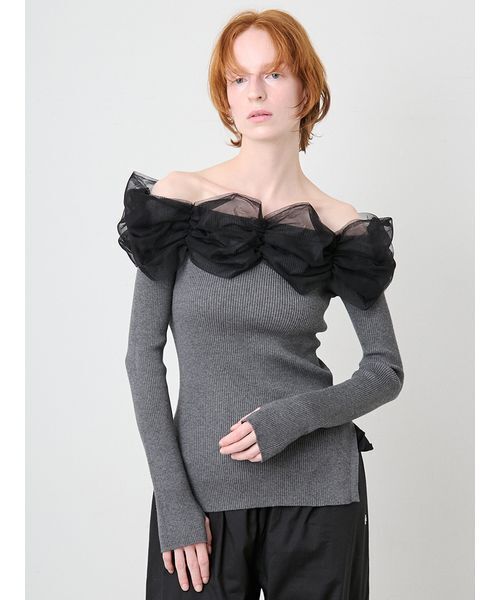 SORIN(ソリン )の「Tulle Decorated Rib Top/チュール デコレート リブトップ(ニット/セーター・レディース・ライム/ダークグレー/ブラック・38)」の3枚目の写真