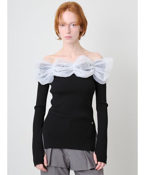 SORIN(ソリン )の「Tulle Decorated Rib Top/チュール デコレート リブトップ(ニット/セーター・レディース・ライム/ダークグレー/ブラック・38)」の2枚目の写真