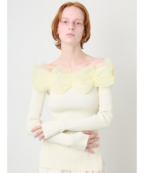 SORIN(ソリン )の「Tulle Decorated Rib Top/チュール デコレート リブトップ(ニット/セーター・レディース・ライム/ダークグレー/ブラック・38)」の4枚目の写真