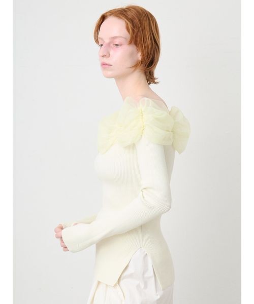 SORIN(ソリン )の「Tulle Decorated Rib Top/チュール デコレート リブトップ(ニット/セーター・レディース・ライム/ダークグレー/ブラック・38)」の5枚目の写真