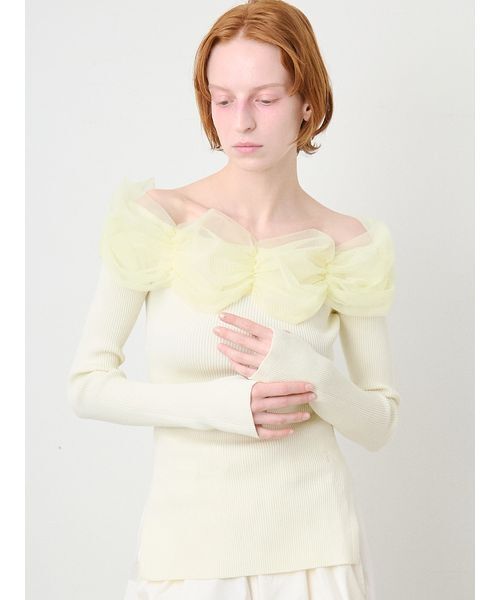 SORIN(ソリン )の「Tulle Decorated Rib Top/チュール デコレート リブトップ(ニット/セーター・レディース・ライム/ダークグレー/ブラック・38)」の7枚目の写真