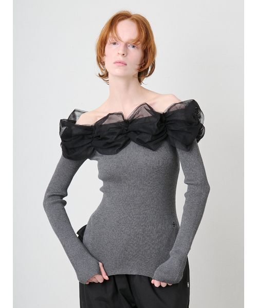 SORIN(ソリン )の「Tulle Decorated Rib Top/チュール デコレート リブトップ(ニット/セーター・レディース・ライム/ダークグレー/ブラック・38)」の15枚目の写真