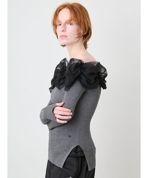 SORIN(ソリン )の「Tulle Decorated Rib Top/チュール デコレート リブトップ(ニット/セーター・レディース・ライム/ダークグレー/ブラック・38)」の17枚目の写真